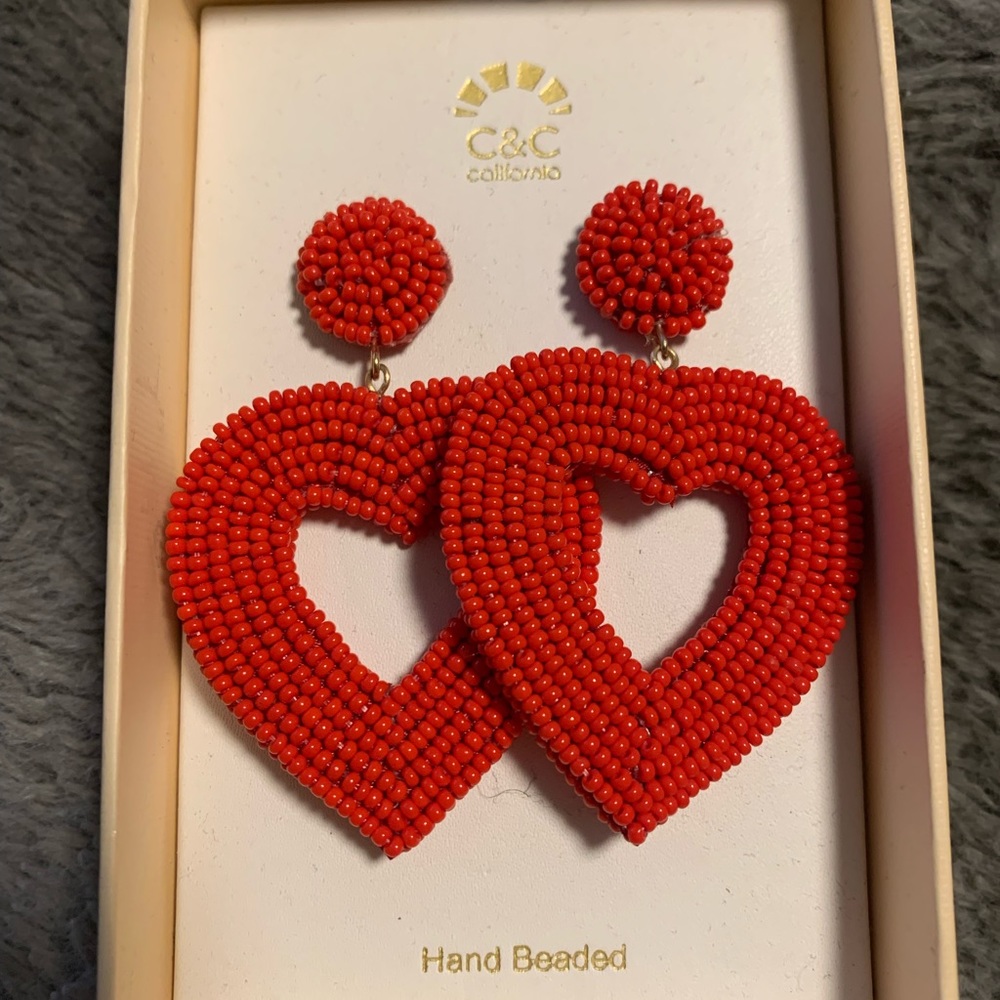 Brand New C&C California Red Heart Beaded Earrings ❤️
